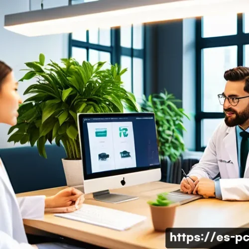Home 32 헬스케어 산업의 코워킹 공간 활용 예시 - A modern health-focused coworking space bustling with diverse professionals: doctors in white coats,...