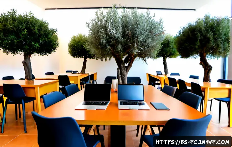 Home 17 코워킹 스페이스의 경쟁력 강화 방안 - Photorealistic modern coworking space in Madrid, Spain, diverse Spanish freelancers and small-busine...