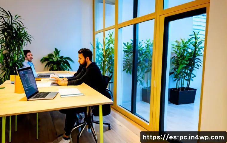 Home 17 코워킹 스페이스의 사용자 데이터 분석 - Photorealistic modern coworking space in Madrid, diverse Spanish professionals working at shared woo...